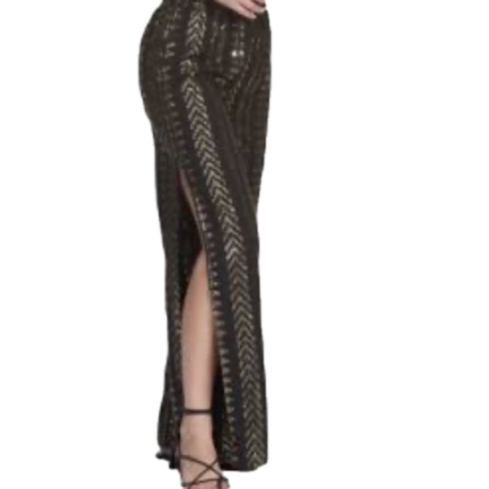 ELAN Gold Black Slit Pants Wide Leg Elastic Waist